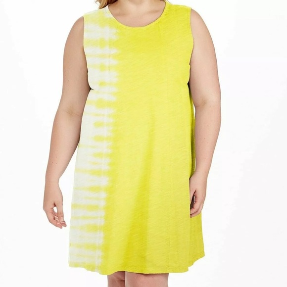 Fresh Produce Marissa Cotton Summer Dress Sleeveless Yellow Tie Dye Dress sz 1X - Picture 1 of 6